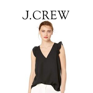 J. Crew Black V-Neck Ruffle Blouse Size 2